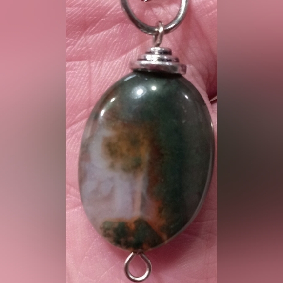 OM AUM And Agate Quartz Necklace Hindu Silver Tone Inner Peace - Picture 4 of 6